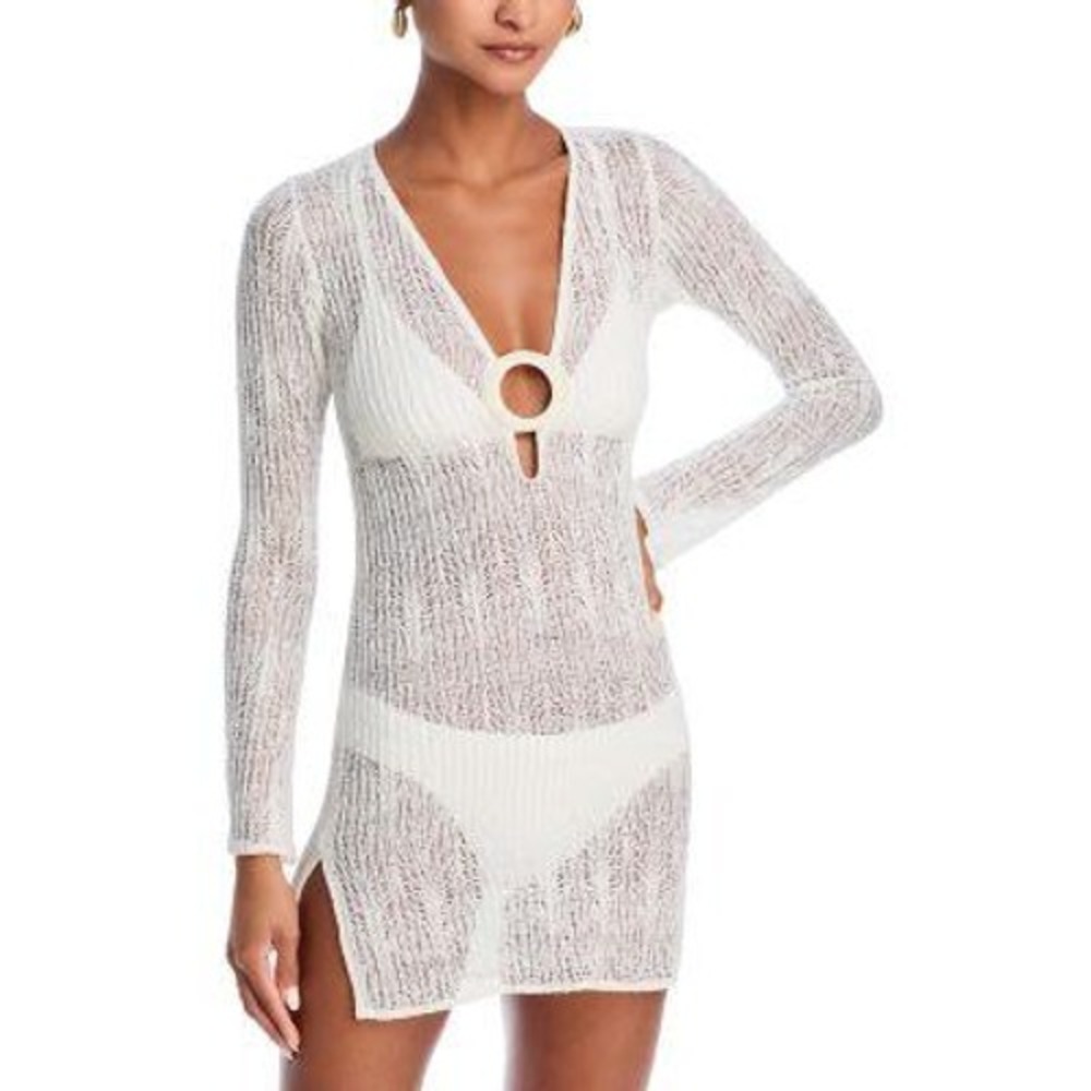 Peixoto Angie White Sheer Knit Mini Dress with Ring Detail